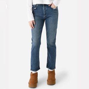 Agolde Riley Long High Rise Straight Jeans Button Fly Pose Size 28